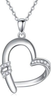 wholesale Sterling Silver Moissanite Heart Necklace for Women 18 +2 Chain-Style 8