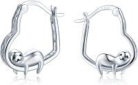 wholesale 925 Sterling Silver Sloth Huggie Hoop Earrings - Cute Animal Design  for Her-Heart