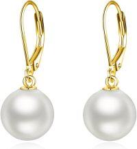 wholesale Sterling Silver Pearl Leverback Dangle Drop Earrings for Women-Pearl-Gold