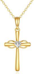 wholesale 14K Gold Heart-Shaped Diamond Cross Necklace for Women - Religious Idea-0-0