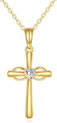 wholesale 14K Gold Heart-Shaped Diamond Cross Necklace for Women - Religious Idea-cross infinity
