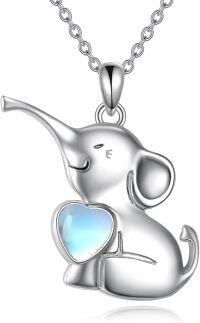 wholesale 925 Sterling Silver Heart-Shaped Moonstone Elephant Pendant Necklace-E-Elephant-B