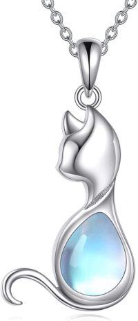 wholesale 925 Sterling Silver Moonstone Cat Pendant Necklace for Women -Cat Moonstone
