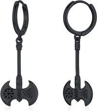 wholesale 925 Sterling Silver Black Plated Norse Viking Double Headed Axe Huggie Earrings for Men & Women-Black Battle Axe Hoop