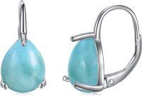 wholesale Sterling Silver Earrings with Moss Agate Opal Larimar Turquoise Onyx Rose Quartz Amethyst Garnet Moonstone-D-Larimar Leverback Earrings