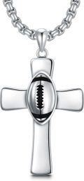 wholesale 925 Sterling Silver Cross with Football Design Pendant Necklace for Men-0-0