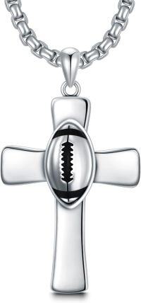 wholesale 925 Sterling Silver Cross with Football Design Pendant Necklace for Men-B01-Football