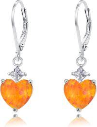 wholesale 925 Sterling Silver Opal Teardrop Leverback Earrings Hypoallergenic Gift-Orange Heart Silver