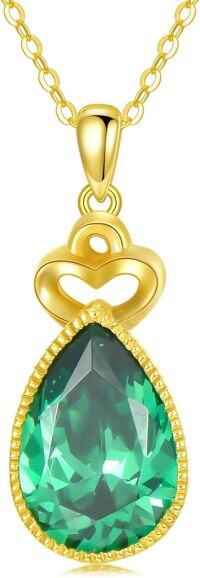 wholesale 14K Gold Emerald Necklace for Women 16+1+1 Inch May Birthstone Gift-Gold-style 2