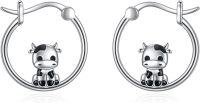 wholesale 925 Sterling Silver Cow Animal Hoop Earrings for Women - Cute Farm s-Cow