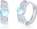 wholesale 925 Sterling Silver Heart-Shaped White Opal Stone Huggie Hoop Earrings for Women - Hypoallergenic -0-0