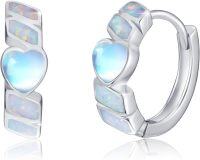 wholesale 925 Sterling Silver Heart-Shaped White Opal Stone Huggie Hoop Earrings for Women - Hypoallergenic -Heart Opal Hoop Earrings