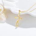 wholesale 14K Gold & Synthetic Moissanite Tiny Cross Pendant Necklace - 12.5x18mm, 1.8g, 16 Chain - Gift for Women-0-2