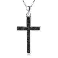 wholesale 925 Sterling Silver Cross with Turquoise and Malachite Inlay Christian Pendant Necklace-Black Onyx