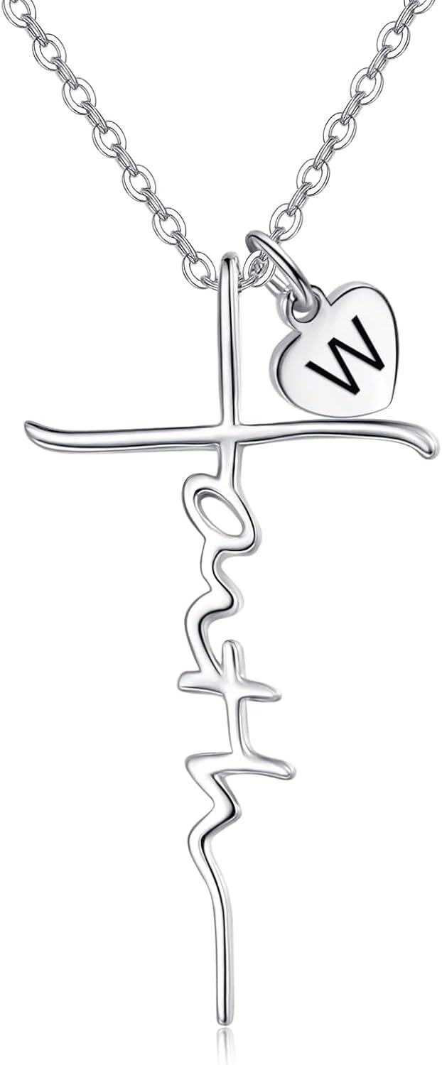 Sterling Silver Birthstone Faith Cross Pendant Necklace for Women-W-W