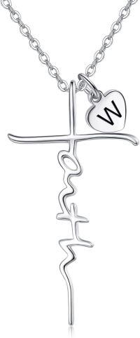 wholesale 925 Sterling Silver Heart Cross Ekg Necklace-W-W