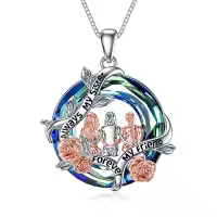 TOUPOP Sterling Silver Crystal Sister Rose Flower Sisters Necklace-color_name:A-3 Sister-Blue Crystal-Letter