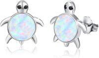 wholesale 925 Sterling Silver Opal Turtle Stud Earrings - Ocean Theme Sea Creature Jewelry for Women-White Opal