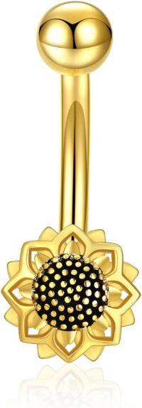 wholesale 925 Sterling Silver Evil Eye Sunflower Belly Button Ring for Women Body Jewelry-Gold Sunflower Belly Ring