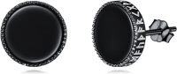 wholesale 925 Sterling Silver Round & Oval Black Onyx Studs with Norse Runes Pagan Viking Jewelry for Men Women-Black onyx