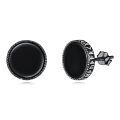 wholesale 925 Sterling Silver Round & Oval Black Onyx Studs with Norse Runes Pagan Viking Jewelry for Men Women-0-0