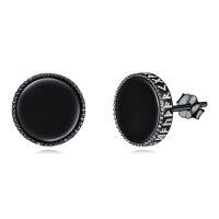 wholesale 925 Sterling Silver Round & Oval Black Onyx Studs with Norse Runes Pagan Viking Jewelry for Men Women-Black onyx