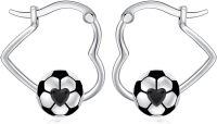 wholesale 925 Sterling Silver Soccer Ball Heart Hoop Earrings for Sports Lovers Gifts-Soccer