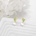 wholesale 925 Sterling Silver Green Enamel Pearl Leaf Dangle Drop Earrings Boho Beach Wear Jewelry-0-4