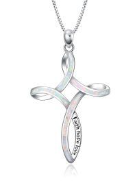 wholesale 925 Sterling Silver Turquoise and White Opal Celtic Cross Pendant Necklace for Women-White Opal Necklace-White opal celtic knot cross necklace