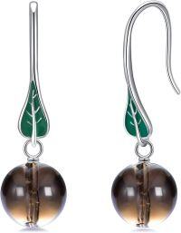 wholesale 925 Sterling Silver Birthstone Dangle Drop Earrings for Women Girls-Smokey Quartz Crystal Beads