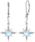 wholesale 925 Sterling Silver Star Moonstone Leverback Drop Earrings-0-0