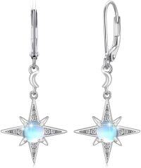 wholesale 925 Sterling Silver Star Moonstone Leverback Drop Earrings-Star Moonstone Leverback Earrings-Sliver
