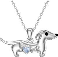 wholesale 925 Sterling Silver Dachshund Birthstone Necklace for Women Dog Lovers-M3 March-Aquamarine