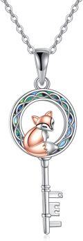wholesale 925 Sterling Silver Key Pendant Necklace with Fox and Blue Volcano Stone for Women Girls Mom Wife-0-0