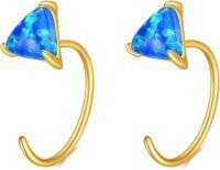 wholesale Gold 14K Gold Blue Opal Triangle Stud Earrings Minimalist s for Her-blue