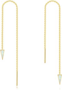 wholesale 14K Gold Triangle Opal Threader Earrings - 23cm Long Dangle Drop Chain s for Her-1-Opal Threader