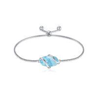 wholesale 925 Sterling Silver Abalone Shell Square Charm Adjustable Bolo Bracelet for Women-A-Larimar