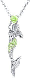 wholesale 925 Sterling Silver Green CZ Mermaid Pendant Necklaces for Women Sea Life Gifts-0-0
