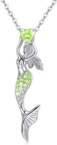 wholesale 925 Sterling Silver Green CZ Mermaid Pendant Necklaces for Women Sea Life Gifts-A001-8 Mermaid Necklace(Green)
