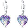 wholesale 925 Sterling Silver Rainbow Mermaid Scale Heart Leverback Hoop Earrings-0-0