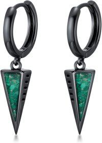 wholesale 925 Sterling Silver Green Stone Triangle Drop Earrings for Women Punk Style s-Spike-Malachite