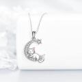 wholesale 925 Sterling Silver Cat on Crescent Moon Star Pendant Necklace for Women-0-3