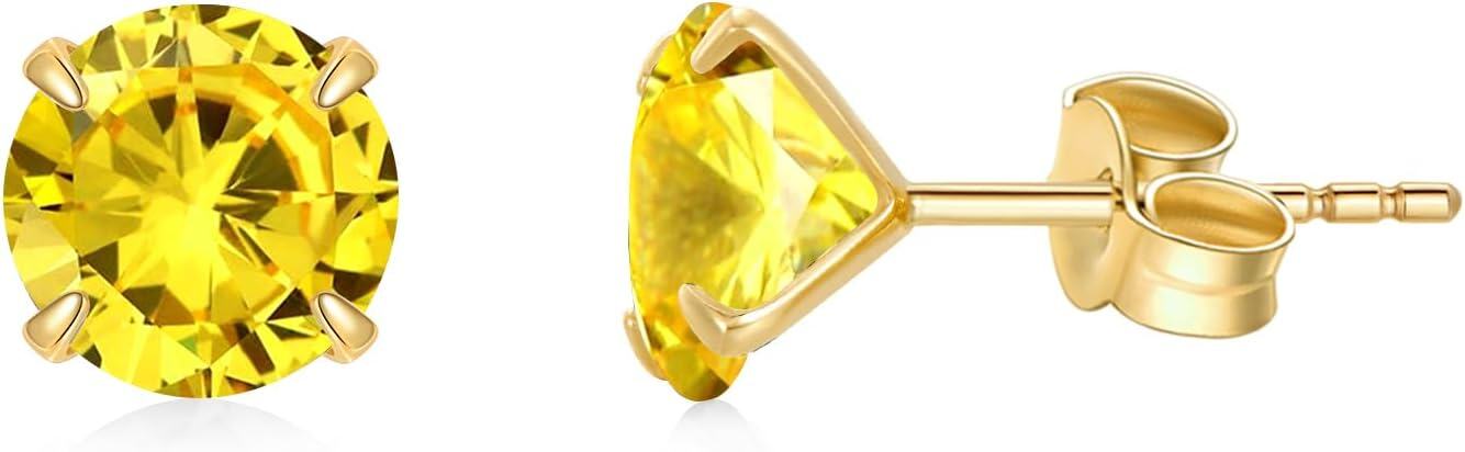 14K Yellow Gold Simulated Diamond Stud Earrings-11-November-Citrine
