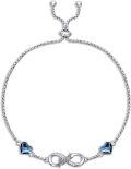 wholesale 925 Sterling Silver Blue Crystal Infinity Heart Aunt & Niece Bolo Bracelet (Adjustable)-0-0