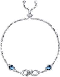 wholesale 925 Sterling Silver Blue Crystal Infinity Heart Aunt & Niece Bolo Bracelet (Adjustable)-1-Aunt