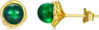 wholesale 925 Sterling Silver Plated Gold  Green Gemstone Ball Stud Earrings Women s Birthday Gift-8mm