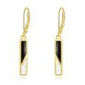 wholesale 925 Sterling Silver Black Teardrop Earrings With Gold Leaf Details-0-1