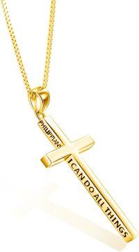 wholesale Sterling Silver Cross Necklace Philippians 4 13 I Can Do All Things Inspirational Gift-Gold