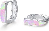 wholesale 925 Sterling Silver Pink Opal Huggie Hoop Earrings with 925 Sterling Silver Gold Plating for Women-White gold-Pink