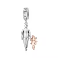 wholesale 925 Sterling Silver Family Love Charm Bracelet for Daughter Mother Lover - Birthday Valentine's Day Gifts-02-Silver Rose Gold